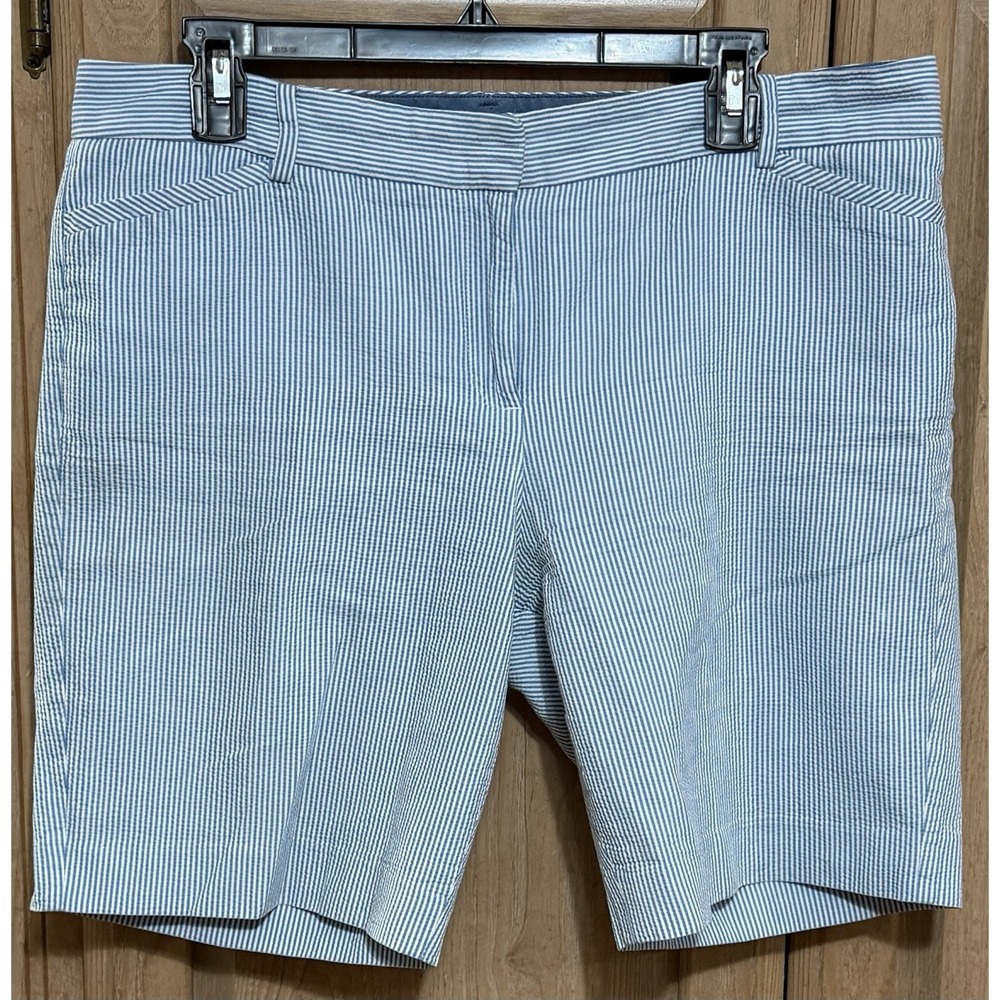 Talbots Striped Bermuda Shorts Women's Size 12P Petite Blue White Pockets Casual